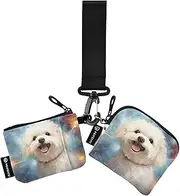 [XYMZR] Mini Zip Around Wristlet keychain Wallet Bichon Portrait Galaxy for Women Personalized Pattern Detachable Dual Pouch Wristlet Portable Wallet Phone Coin Purse, Multi-colored, One Size