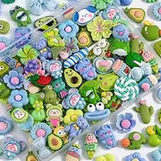 60Pcs Blue Green Slime Charms Assorted Cute Embellishments, Kawaii Accessories,Candy Heart Bear Bulk Flatback Resin Ornament for Phone Junk Cases,Crafting Scrapbooking & DIY Decoration
