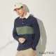 【NAUTICA】男裝 粗條紋撞色長袖POLO衫(深藍)