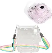 for Instax Mini 12 Case, Camera Case Protective Camera Case with Adjustable Rainbow Shoulder Strap, Protective Clear Case for Instax Mini 12 Camera