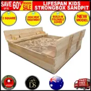Lifespan Kids Strongbox Sandpit/Sand Pit Outdoor Toy Foldable Seats Lid 1m x 1m