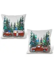 Gerson International S/2 16-In H B/O Lighted Fabric Holiday Design Pillows