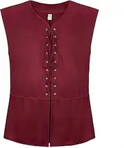 Proumhang Men's Steampunk Gothic Pirate Vest - Sleeveless Renaissance Waistcoat with Open Collar & Lace-Up Design for Medieval, Victorian Costume Events