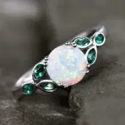 2Ct Round Cut Simulated Fire Opal Women's Split-Shank Ring 14K White Gold Finish