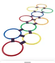 Hey! Play! Hopscotch Ring Game-10 Multi-Colored Plastic Rings and 15 Conn. Nib
