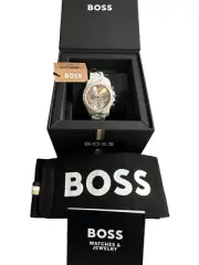 HUGO BOSS Novia Ladies' White Ceramic Watch Purple Crystals 3 Sub dials rp £359