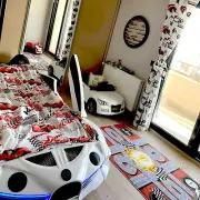 White Kids Racing Car Bed – Double Size with LED Lights , Sporty Look