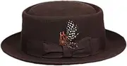 [Aoleaky] Crushable Porkpie Fedora Hat Men's Vintage Style Solid Wool Rocker Felt in Black Brown Coffee Blue and Red Color
