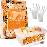VOISEN Silica Gel Flower Drying,5LBS Flower Drying Silica Gel Crystals,Color Indicating Flower Preservation Kit Contains Flowers Desiccant, Brush, Gloves, 6.7 L Plastic Box