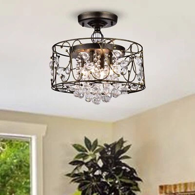 Olmos Cluster Drum 4-light Semi Flush Mount - Black Brushed Gold Finish