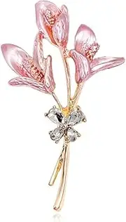 Daiilg Enamel Lily Flower Women Brooches Office Brooch Pins Gifts Retro Elegant Brooches Pink Flower Weddings Casual