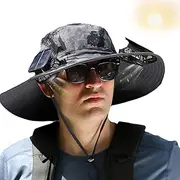 [Generic] Wide Brim Solar Fan Hat, Solar Powered Hat Fan, for Hiking, Camping and Fishing