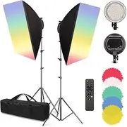 Softbox Lighting Kit Professional Photography 2x55W 2700K-6500K Bi-Color Dimmable LED Continuous Light Studio Equipment with 5 Color Filter and Carry Bag for Portrait Product Fashion Shooting