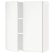 METOD wall cabinet with shelves/2 doors, white/Voxtorp matt white, 80x37x100 cm