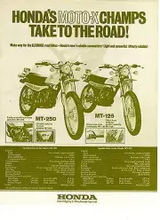 1973 HONDA MT250/125 Moto X Champs 2 pg Motorcycle Brochure NOS