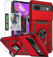 [AYMECL] for Google Pixel 6A Case with Camera Lens Cover,HD Screen Protector,Military Grade Drop Protection,Magnetic Ring Holder Kickstand Protective Phone Case for Google Pixel 6A,Red