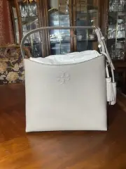 Tory Burch Gray Leather Shoulder Bag Purse Tote with Tassel – New with Tags