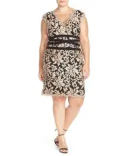 SZ 20Q Tadashi Shoji Ginseng Black Embroidered Lace Sheath Dress NWT
