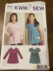 Kwik Sew Pattern 3841 Girls Pullover Tops w/Empire Waist & Sleeve Opts Sz XS-XL