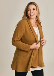[TS] Taking Shape Honeycomb Rib Knit Cardigan Size 20 in Toffee - Plus Size Women's Clothing Toffee
