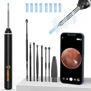 Ear Wax Removal 1920P Wireless Ear Cleaner Otoscope with 8pcs Cleaning Kit 3.0mm Visual Ear Camera with 6 LED Lights Portable Endoscope Remover for iPhone, Ipad & Android Smart Phones (Black）