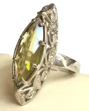 Vintage Art Deco Cocktail Ring Marquis Green Cubic Zirconia Simulated Peridot 8