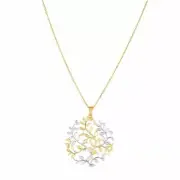 18" Tree of Life Necklace Real 14K Two-Tone Yellow Gold 3.0gr