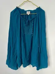 NWT St. John’s Bay Teal Blue Flowy Boho Soft Rayon Tie Blouse Top Women’s XL