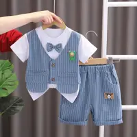 在飛比找ETMall東森購物網優惠-男童馬甲禮服套裝韓版3夏季4兒童小西裝5男孩短袖短褲兩件套1