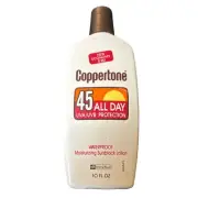 Vintage 1990s Coppertone All Day Lotion SPF 45 10 fl oz 70-80% Full Waterproof