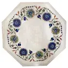 12" Semi Precious Stones Inlay Marble Corner Side Table Top Handmade Work