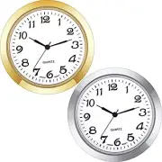 2 Pack 1-7/16 Inch Round Clock Insert Gold Clock Face Metal Wall Clock Silver