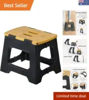 Durable Foldable Stool - Black, Bamboo Top, 150kg Weight Capacity, & Safe Design