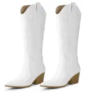 Arromic Cowboy White Embroidered Western Cowgirl Knee Pointed Toe Country Boots