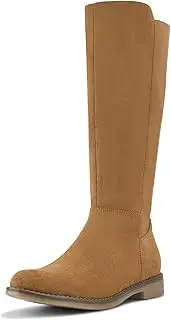 [Shoe'N Tale] Women's Knee High Boots Flat Low Heel Stretchy Round Toe with Side Zipper