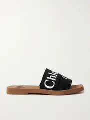 [Chloé] Chloé - Woody Logo-print Canvas Slides - Black - IT39 IT 39 Black