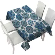 Blue Turquoise Snowflakes Mandalas Tablecloth