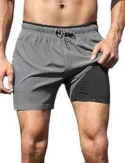[unitop] Mens Swim Trunks with Compression Liner 5 Inch Inseam Surfing Board Shorts with Zipped Pockets