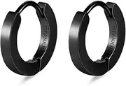 TGNEL Plain Small Mens Black Hoop Earrings Titanium Earrings for Sensitive Ears, Polished Round Hoop Earrings Hypoallergenic for Men