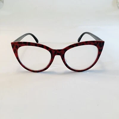 Betsey Johnson Reading Glasses RED Cheetah Large Cat Eye Readers +1.50