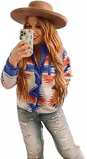 [Generic] Women's Jacket Print Shacket Long Sleeve Snap Button Coats with Pockets