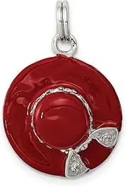 [JewelryWeb] 925 Sterling Silver Solid Polished CZ Cubic Zirconia Simulated Diamond Enamel Hat With Spring-Ring Charm 22x17mm Wide