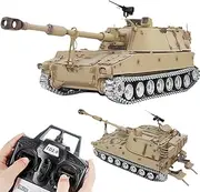 Ssccgym Large Remote Control Tank US M109A2 Self-propelled Howitze RC Tank 1/16 War Military Vehicle Smoke Barrel Turning Cannon Lifting Shooting 50CM (Yellow Upgraded Metal Gearbox RC Tank)