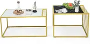 Giantex Modern Nesting Table, Stackable Side Coffee Table Set, Waterproof Faux Marble Tabletop, Sturdy Metal Structure, Easy Assembly, Free Combination, Industrial Design, Ideal for Small Spaces