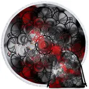 Red and Black Mandala Round Beach Towel