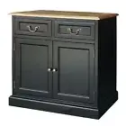 Hamptons 2 Drawers Small Sideboard Buffet Black with Natural Top