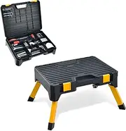 [Costway] One Step Stool Tool Box, Folding Step Ladder with Wide Pedal, Non-Slip Feet, 150kg Capacity, 12 Category Storage Box, Portable Foot Stool for Kitchen, Bedroom, Office, Library, Workplace