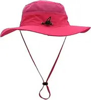 [uxcellmo] Outdoor Men Women Mesh Wide Brim Anti-UV Sun Protection Fishing Hiking Foldable Hat Cap (Rose Red)