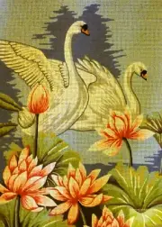 "Swans" Printed Canvas for Cross Stitch Tapestry Gobelin Embroidery 14839