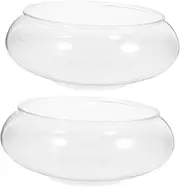 Generic 2Pcs Transparent Round Fish Bowl Small Aquarium Tank for Desktop Office Decor Durable and Unbreakable for Fish Turtle Capacity for Friends